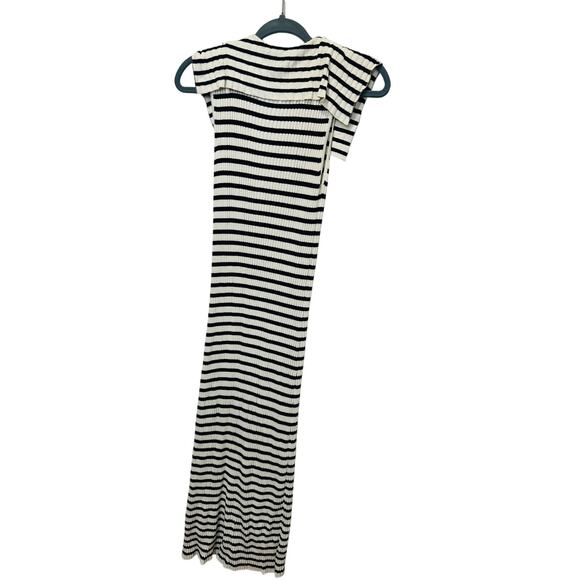 RIXO Blue White Antibes Stripe Ribbed Collared Ties Necklines Maxi Dress Size 8 - Picture 6 of 16